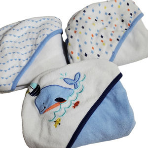 Just Born Baby Towels One Size Boys Set Of 3 Blue White